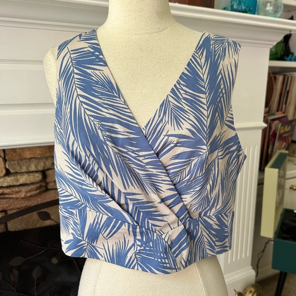 Rachel Roy Blue Zephyr Surplice Sleeveless Top 12 blue palm print - Picture 3 of 9